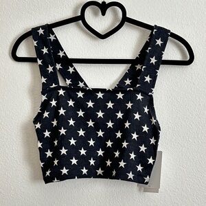 Roxy Navy White Wide Strap Star Crop Top Size Various